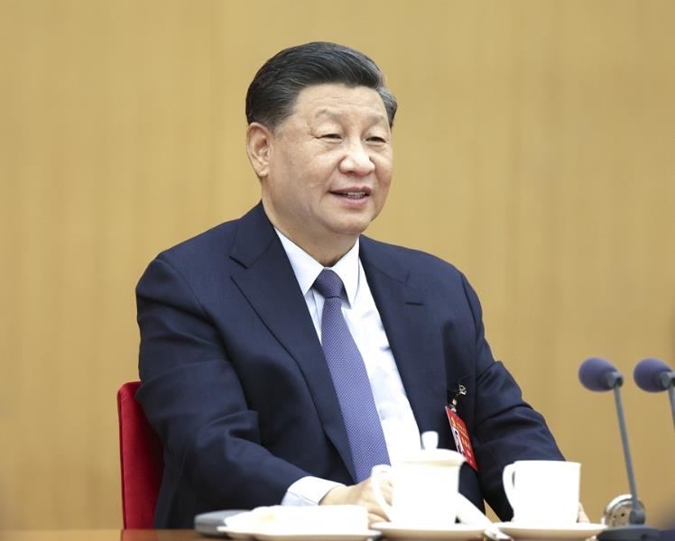 10月17日，习近平同道参与党的二十大广西代表团会商。新华社记者 鞠鹏 摄